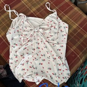 SHEIN White and Red Floral Camisole